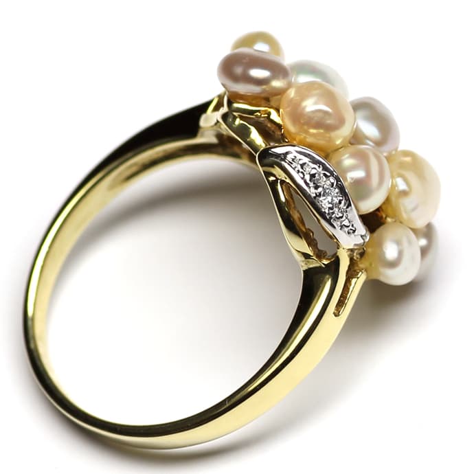Foto 3 - Diamantring mit 12 Perlen in zarten Pastelltönen in 14K, Q0260