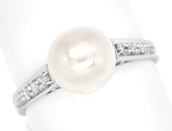 Foto 1 - Klassischer Weißgold Perlenring lupenreine Diamanten, S2054