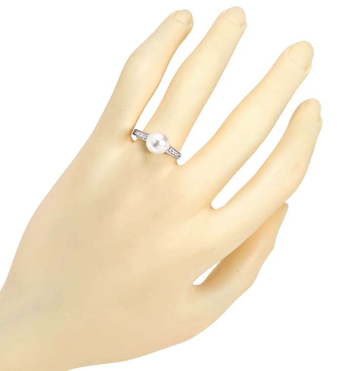 Foto 4 - Klassischer Weißgold Perlenring lupenreine Diamanten, S2054