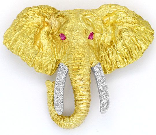 Foto 2 - Elefantenkopf Collier oder Brosche Diamanten Rubine 18K, S4251